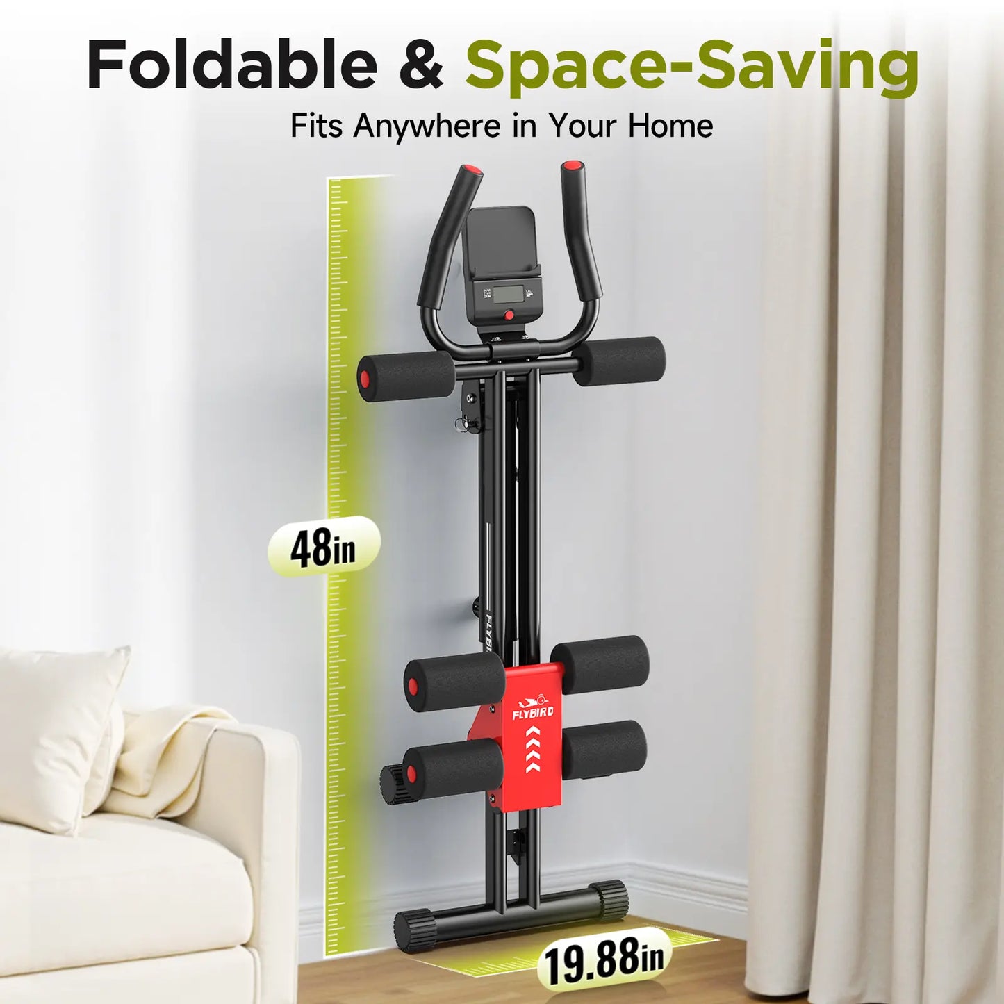 FLYBIRD Foldable Fitness Ab Machine - Adjustable Multifunctional Abdominal Muscle Core Trainer, Tummy Exercise Equipment for Beginner at Home Gym Full Body Strength Training