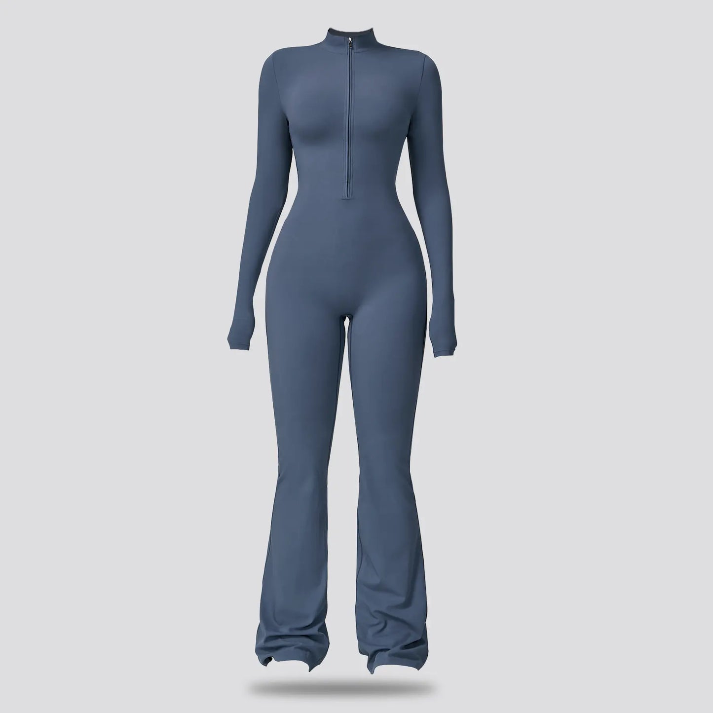 NVWA Women'S Long Sleeve Flared Zipper Covered Bust Sports Jumpsuit - Wide Leg Bodysuit, Athletic Style Activewear, Workout Gym Clothing, Stylish Activewear, Fitness Outfits for Gym, Pilates, Outdoor Fun,Summervibes