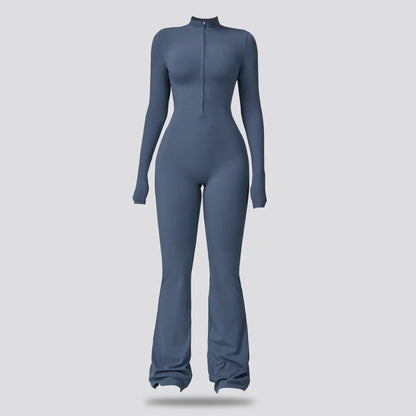 NVWA Women'S Long Sleeve Flared Zipper Covered Bust Sports Jumpsuit - Wide Leg Bodysuit, Athletic Style Activewear, Workout Gym Clothing, Stylish Activewear, Fitness Outfits for Gym, Pilates, Outdoor Fun,Summervibes