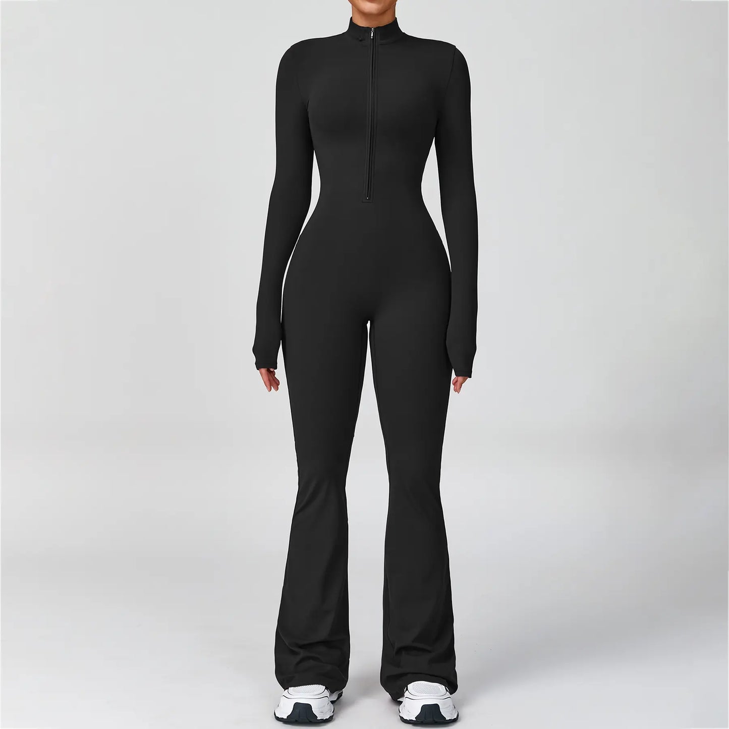 NVWA Women'S Long Sleeve Flared Zipper Covered Bust Sports Jumpsuit - Wide Leg Bodysuit, Athletic Style Activewear, Workout Gym Clothing, Stylish Activewear, Fitness Outfits for Gym, Pilates, Outdoor Fun,Summervibes