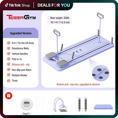 Terragym Pilates Board — Multifunctional, Foldable Home Pilates Training Board with Knee Pads, Timer, and Resistance Bands, Specifically Designed as a Core Strength Trainer and Abdominal Exercise Equipment #Summervibes