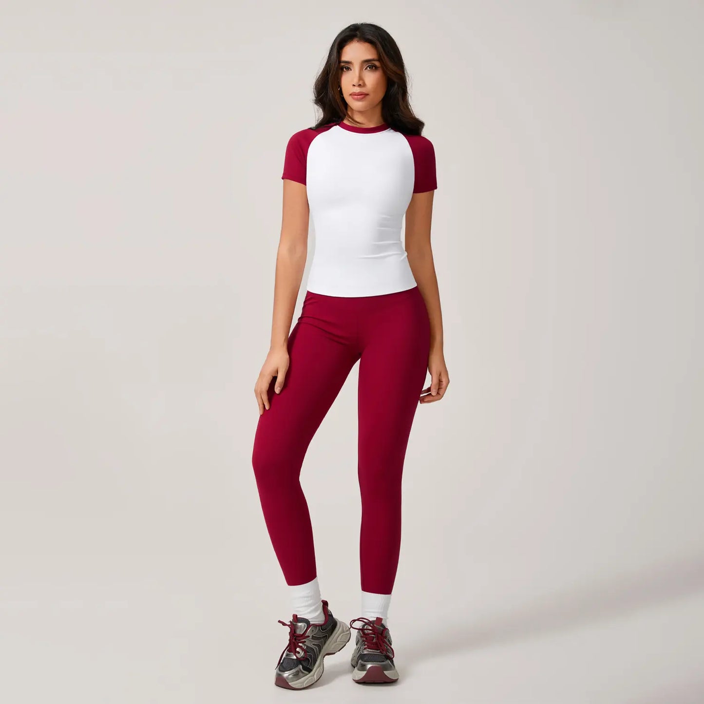 TIMEOFF Women'S 2 Piece Sweatsuit Set - Raglan Sleeve Color-Block Fitted Top & High-Waist Leggings, Stretchy Breathable Sporty Style Outfits for Yoga, Gym Workouts, Women'S Clothes,Summervibes