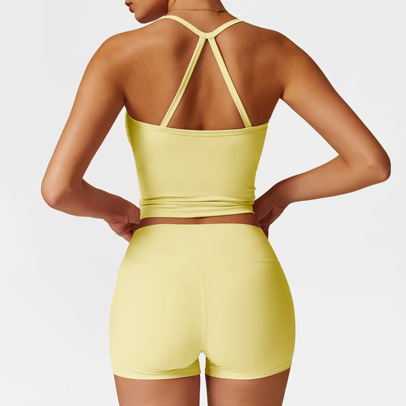 MFVIM Women'S Yoga Wear Backless Lace up Sports Bra and High Waisted Hip Lifting Shorts Matching Workout Set Butt-Lifting Pilates Improver Suit Sleeveless Gym Tops Lightweight Activewear Running Outfits Sporty Style Clothes