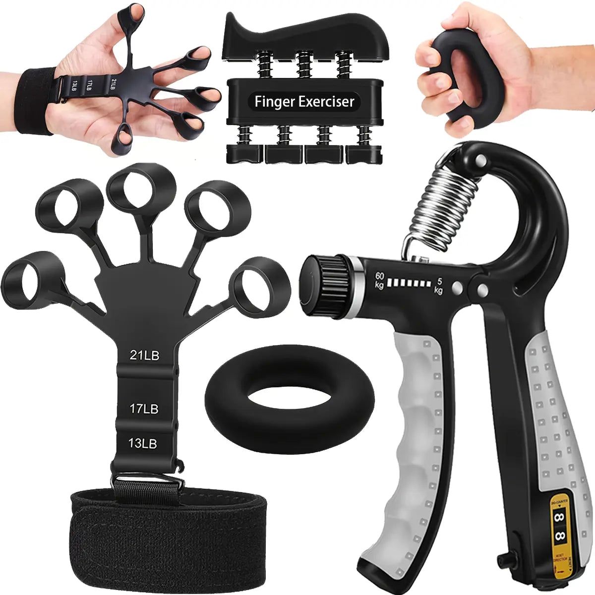 Pro Grip Trainer 4-Pack Adjustable Resistance (10-130 Lbs) - Forearm Exerciser for Muscle Development and Grip Strength Improvement (Office, Gym, Carpal Tunnel Relief)