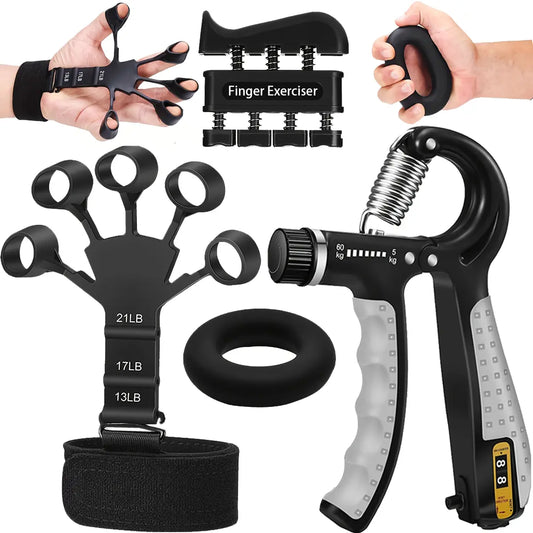 Pro Grip Trainer 4-Pack Adjustable Resistance (10-130 Lbs) - Forearm Exerciser for Muscle Development and Grip Strength Improvement (Office, Gym, Carpal Tunnel Relief)