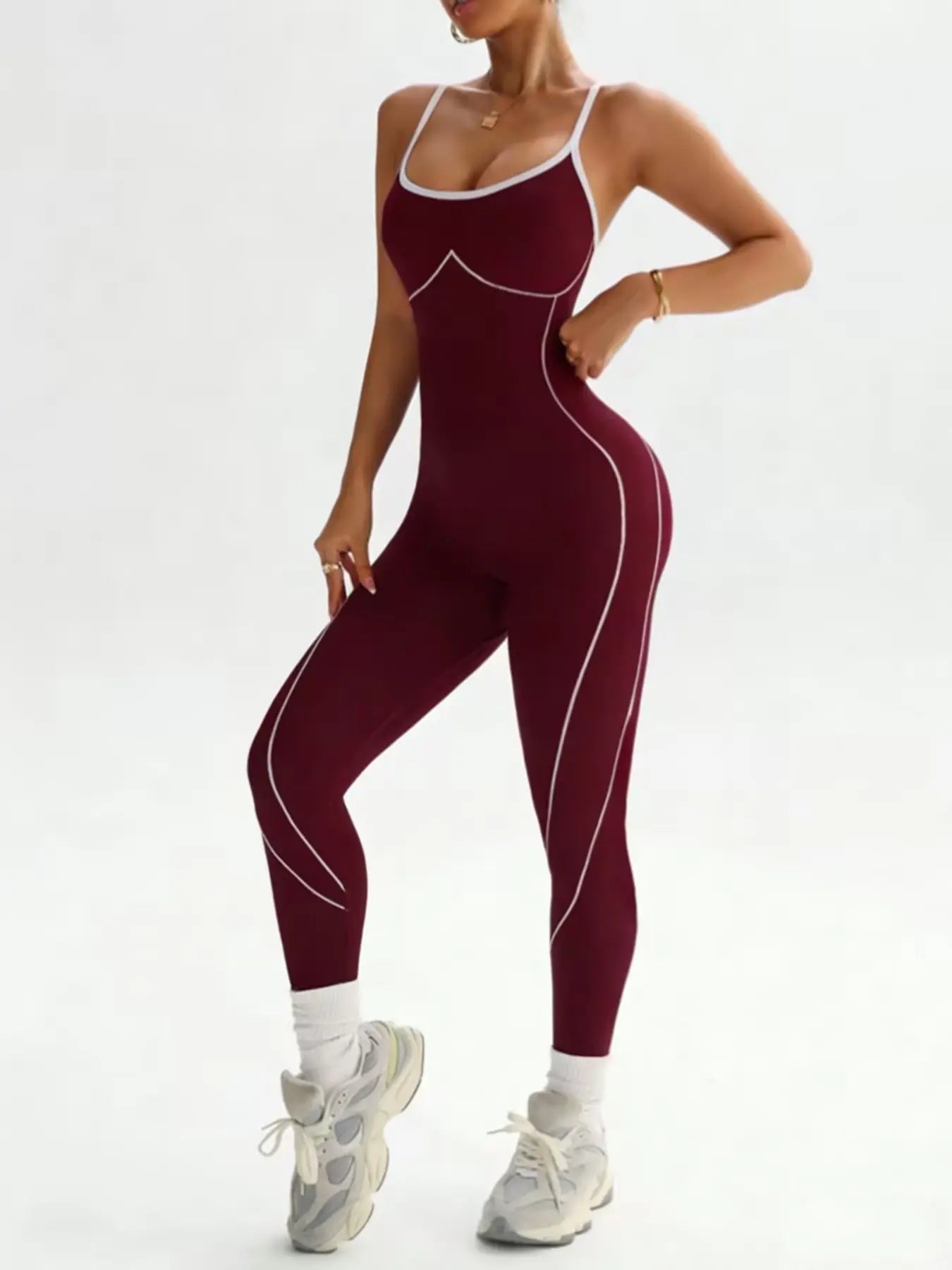 Women'S Seamless High Stretch Knit Halter Sporty Jumpsuit Tight Fit Nine-Quarter Pants, Back Cross Shoulder Straps, Outdoor Cycling Gym Yoga Daily Wear