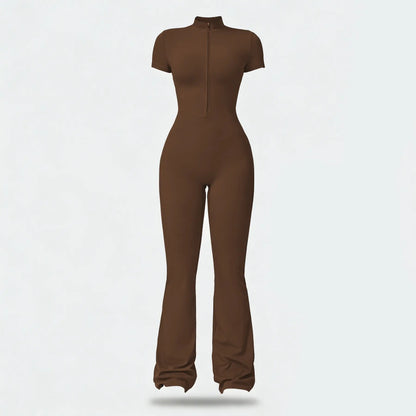 NVWA Women'S Long Sleeve Flared Zipper Covered Bust Sports Jumpsuit - Wide Leg Bodysuit, Athletic Style Activewear, Workout Gym Clothing, Stylish Activewear, Fitness Outfits for Gym, Pilates, Outdoor Fun,Summervibes