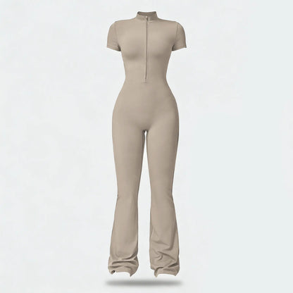 NVWA Women'S Long Sleeve Flared Zipper Covered Bust Sports Jumpsuit - Wide Leg Bodysuit, Athletic Style Activewear, Workout Gym Clothing, Stylish Activewear, Fitness Outfits for Gym, Pilates, Outdoor Fun,Summervibes