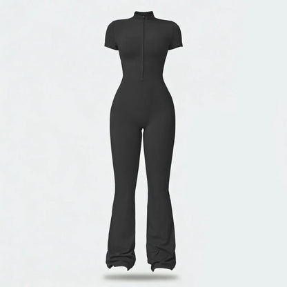 NVWA Women'S Long Sleeve Flared Zipper Covered Bust Sports Jumpsuit - Wide Leg Bodysuit, Athletic Style Activewear, Workout Gym Clothing, Stylish Activewear, Fitness Outfits for Gym, Pilates, Outdoor Fun,Summervibes