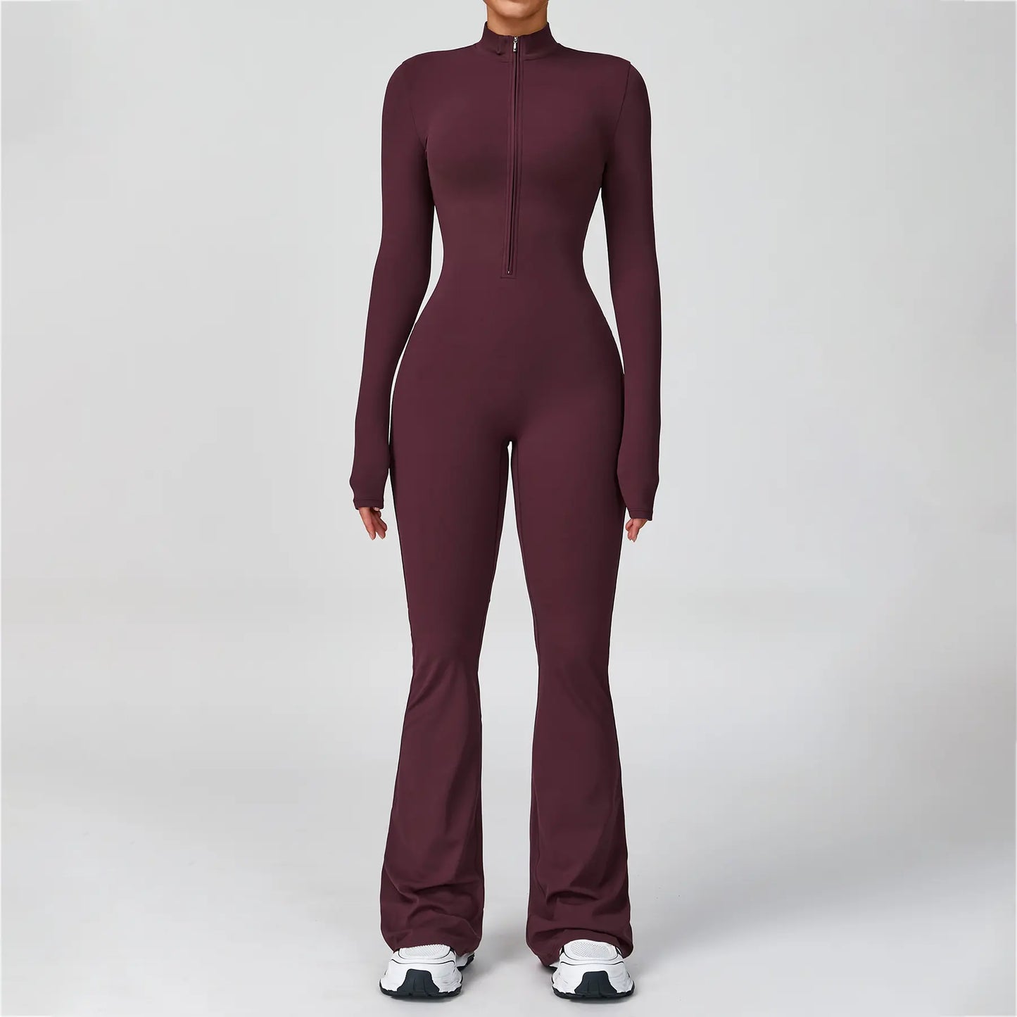 NVWA Women'S Long Sleeve Flared Zipper Covered Bust Sports Jumpsuit - Wide Leg Bodysuit, Athletic Style Activewear, Workout Gym Clothing, Stylish Activewear, Fitness Outfits for Gym, Pilates, Outdoor Fun,Summervibes