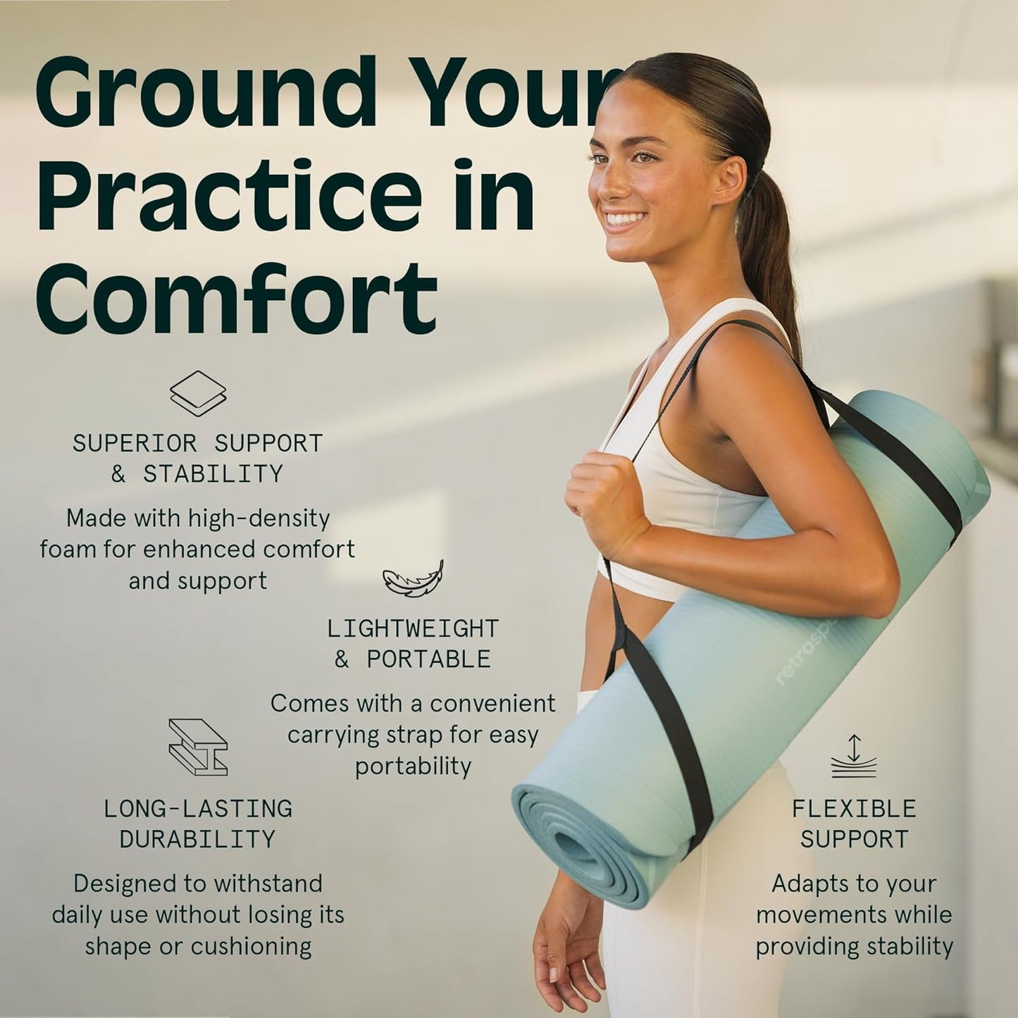 Premium Non-Slip Solana Yoga Mat with Nylon Strap - 72x24 Inches, Ideal for Pilates, Stretching, and Fitness - Easy to Clean and BPA Free
