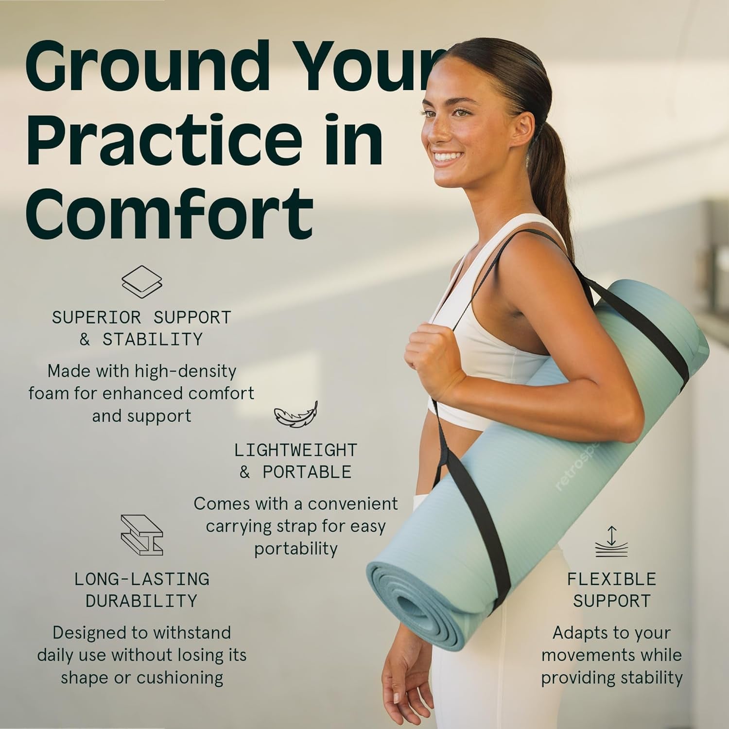 Premium Non-Slip Solana Yoga Mat with Nylon Strap - 72x24 Inches, Ideal for Pilates, Stretching, and Fitness - Easy to Clean and BPA Free