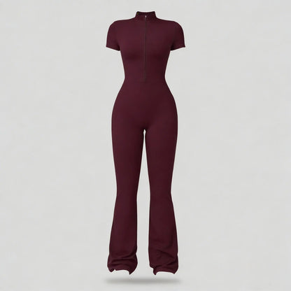 NVWA Women'S Long Sleeve Flared Zipper Covered Bust Sports Jumpsuit - Wide Leg Bodysuit, Athletic Style Activewear, Workout Gym Clothing, Stylish Activewear, Fitness Outfits for Gym, Pilates, Outdoor Fun,Summervibes