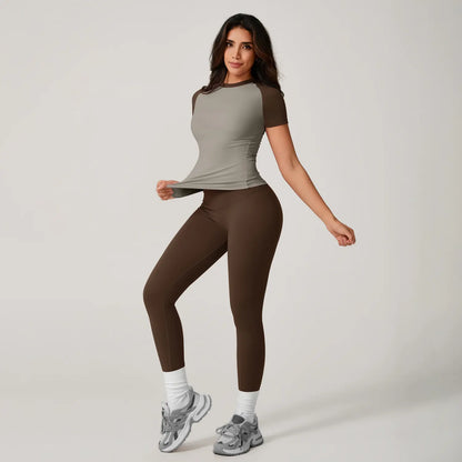 TIMEOFF Women'S 2 Piece Sweatsuit Set - Raglan Sleeve Color-Block Fitted Top & High-Waist Leggings, Stretchy Breathable Sporty Style Outfits for Yoga, Gym Workouts, Women'S Clothes,Summervibes