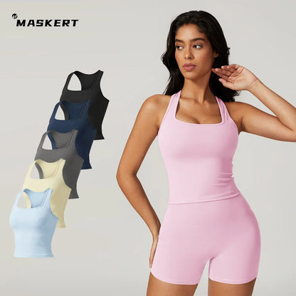 MASKERT Women'S Sports Tank Top Built-In Bra Stretchy Buttery Soft Lightweight for Yoga & Training