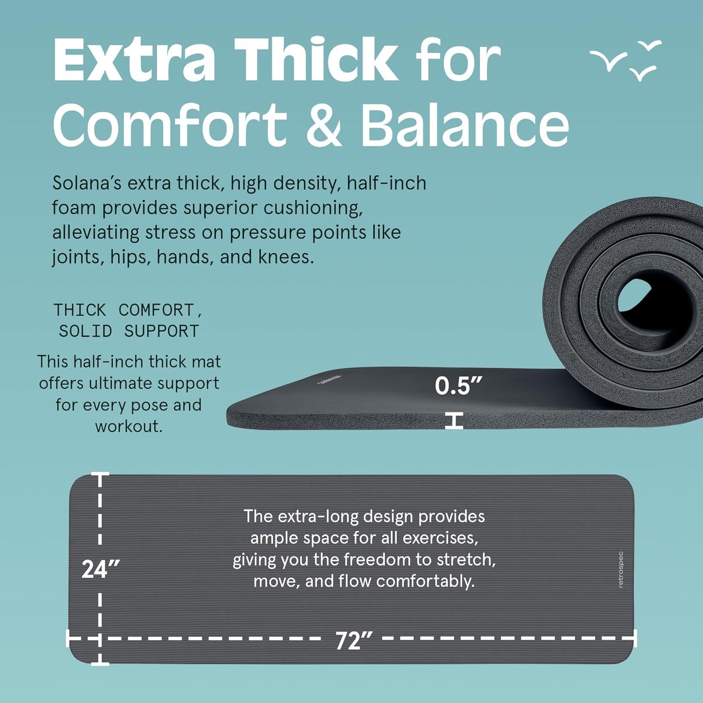 Premium Non-Slip Solana Yoga Mat with Nylon Strap - 72x24 Inches, Ideal for Pilates, Stretching, and Fitness - Easy to Clean and BPA Free