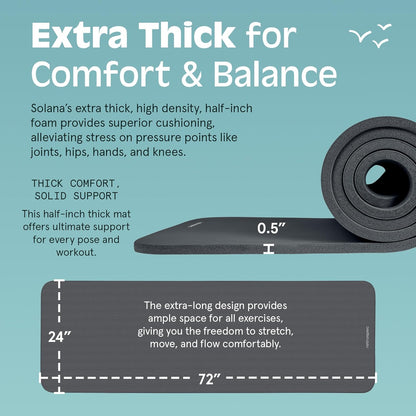 Premium Non-Slip Solana Yoga Mat with Nylon Strap - 72x24 Inches, Ideal for Pilates, Stretching, and Fitness - Easy to Clean and BPA Free