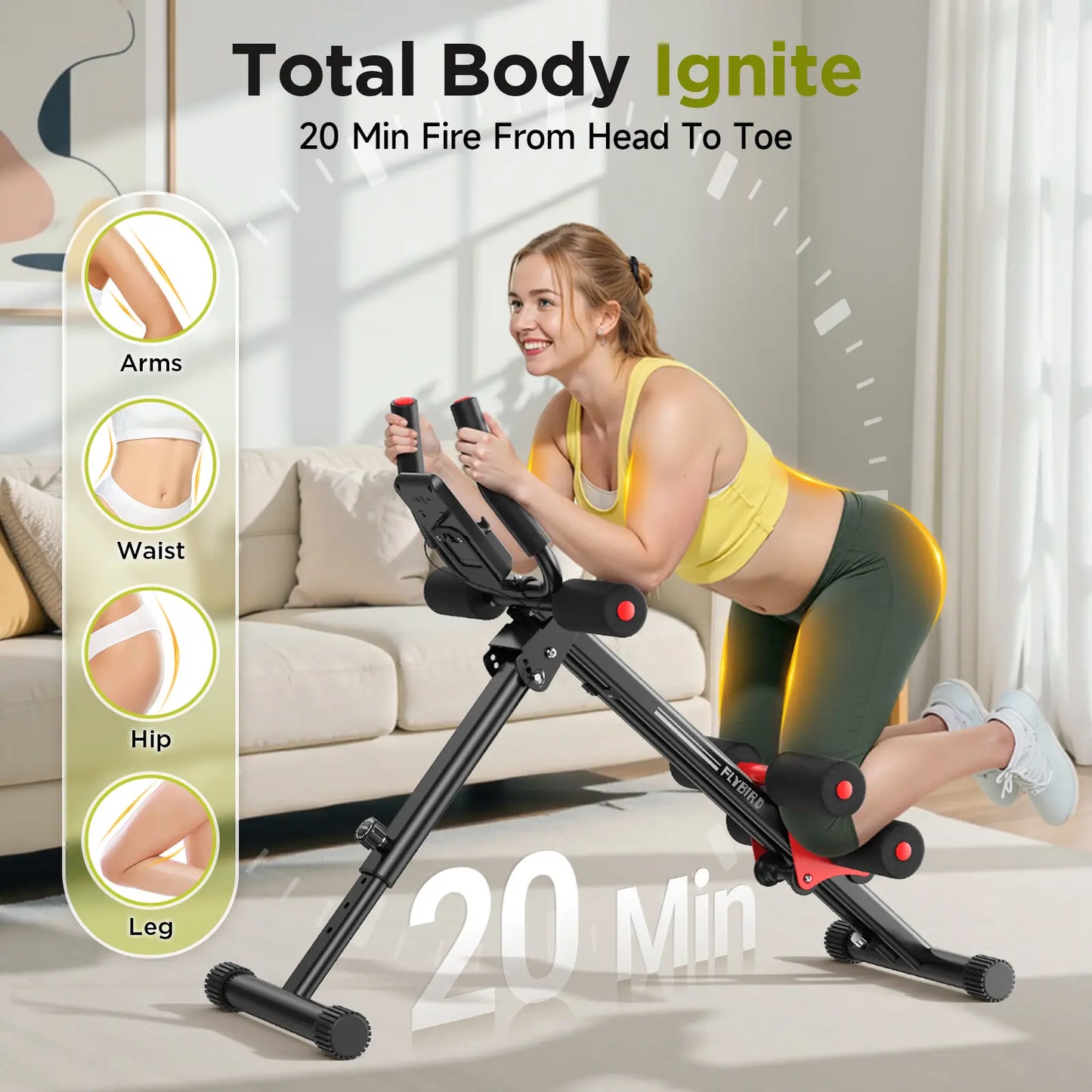 FLYBIRD Foldable Fitness Ab Machine - Adjustable Multifunctional Abdominal Muscle Core Trainer, Tummy Exercise Equipment for Beginner at Home Gym Full Body Strength Training