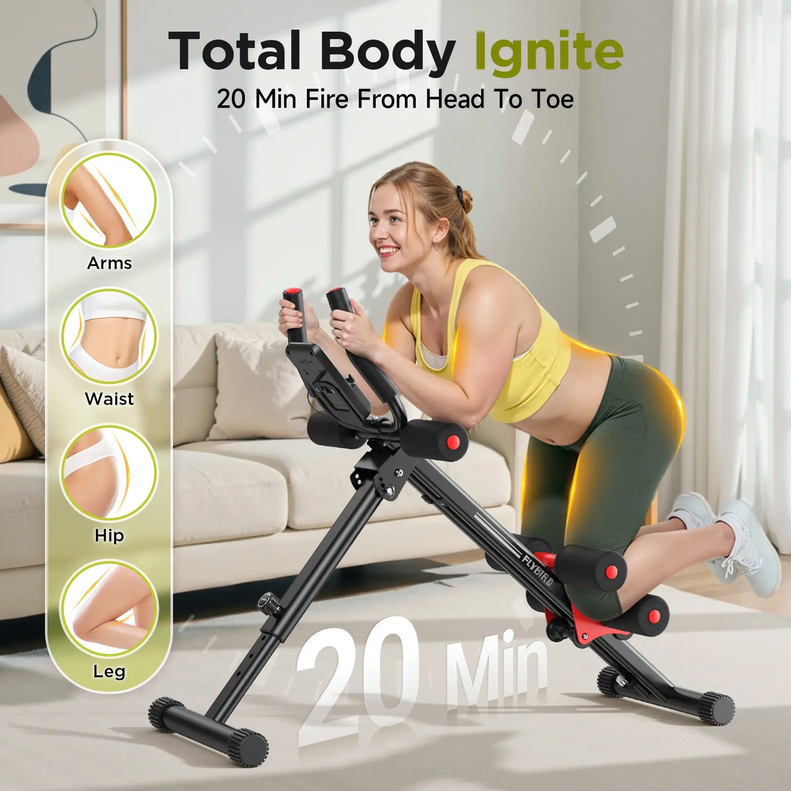 FLYBIRD Foldable Fitness Ab Machine - Adjustable Multifunctional Abdominal Muscle Core Trainer, Tummy Exercise Equipment for Beginner at Home Gym Full Body Strength Training