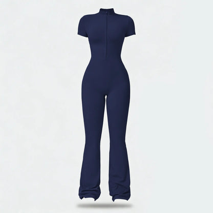 NVWA Women'S Long Sleeve Flared Zipper Covered Bust Sports Jumpsuit - Wide Leg Bodysuit, Athletic Style Activewear, Workout Gym Clothing, Stylish Activewear, Fitness Outfits for Gym, Pilates, Outdoor Fun,Summervibes