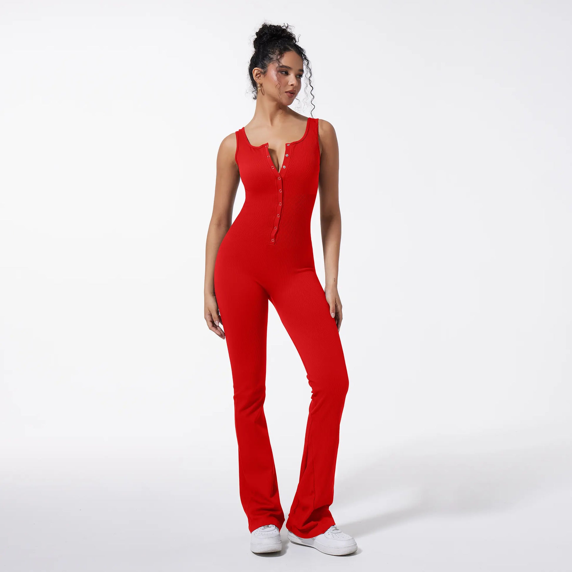 OQQ Women'S Yoga Ribbed Tank Button Tops Rompers Sleeveless Exercise Jumpsuits Springtok Outdoorfun