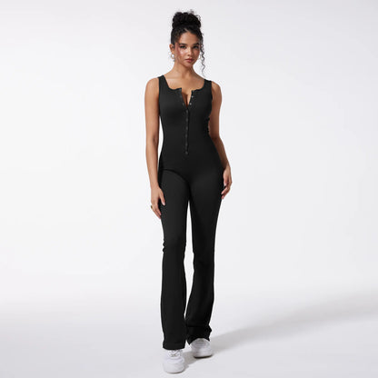 OQQ Women'S Yoga Ribbed Tank Button Tops Rompers Sleeveless Exercise Jumpsuits Springtok Outdoorfun