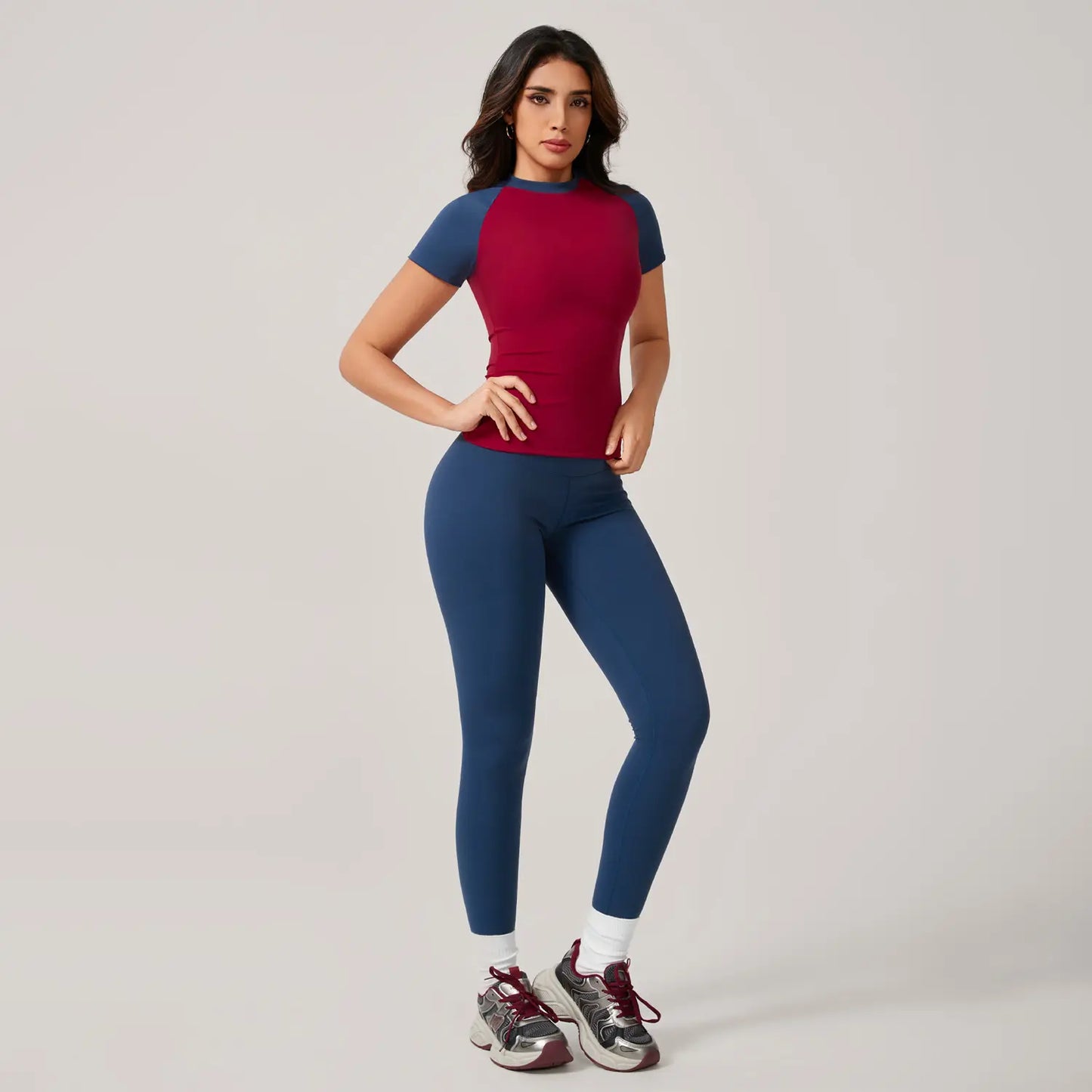 TIMEOFF Women'S 2 Piece Sweatsuit Set - Raglan Sleeve Color-Block Fitted Top & High-Waist Leggings, Stretchy Breathable Sporty Style Outfits for Yoga, Gym Workouts, Women'S Clothes,Summervibes