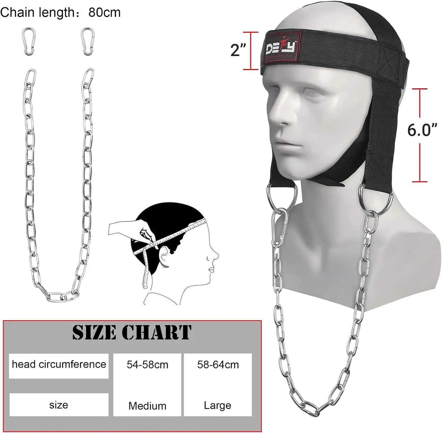 DEFY Neck Harness, Weight Lifting Neck Exerciser - Workout Equipment for Head, Neck Strengthener for Gym Training – Head Exercise for Men Women - Nylon Adjustable Straps with Metal Chain (Black)