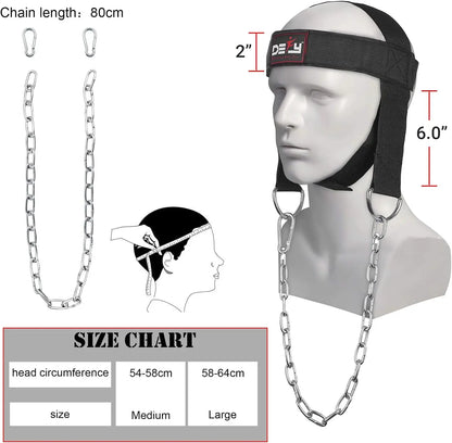 DEFY Neck Harness, Weight Lifting Neck Exerciser - Workout Equipment for Head, Neck Strengthener for Gym Training – Head Exercise for Men Women - Nylon Adjustable Straps with Metal Chain (Black)