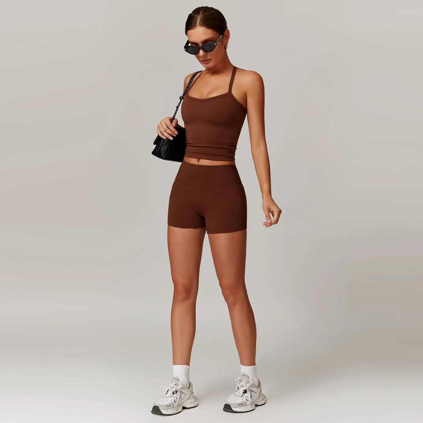 MFVIM Women'S Yoga Wear Backless Lace up Sports Bra and High Waisted Hip Lifting Shorts Matching Workout Set Butt-Lifting Pilates Improver Suit Sleeveless Gym Tops Lightweight Activewear Running Outfits Sporty Style Clothes