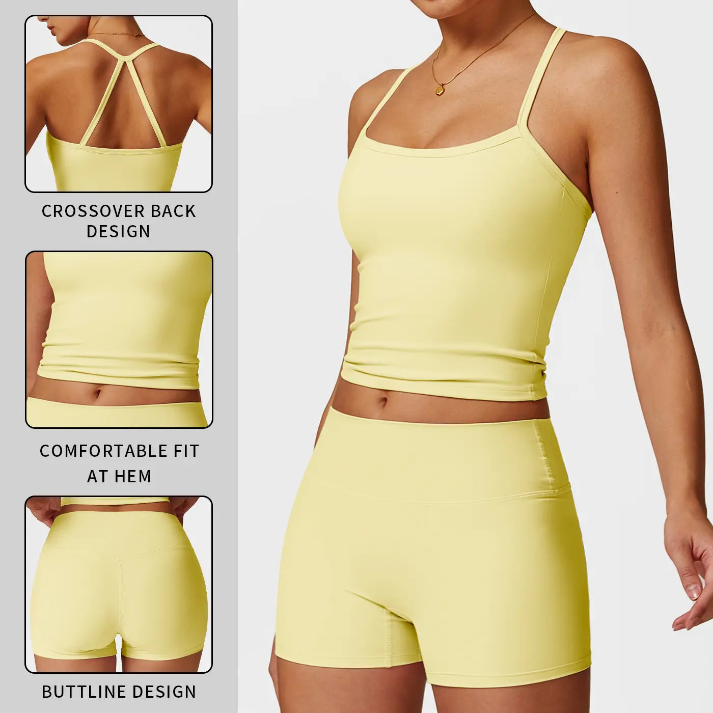 MFVIM Women'S Yoga Wear Backless Lace up Sports Bra and High Waisted Hip Lifting Shorts Matching Workout Set Butt-Lifting Pilates Improver Suit Sleeveless Gym Tops Lightweight Activewear Running Outfits Sporty Style Clothes