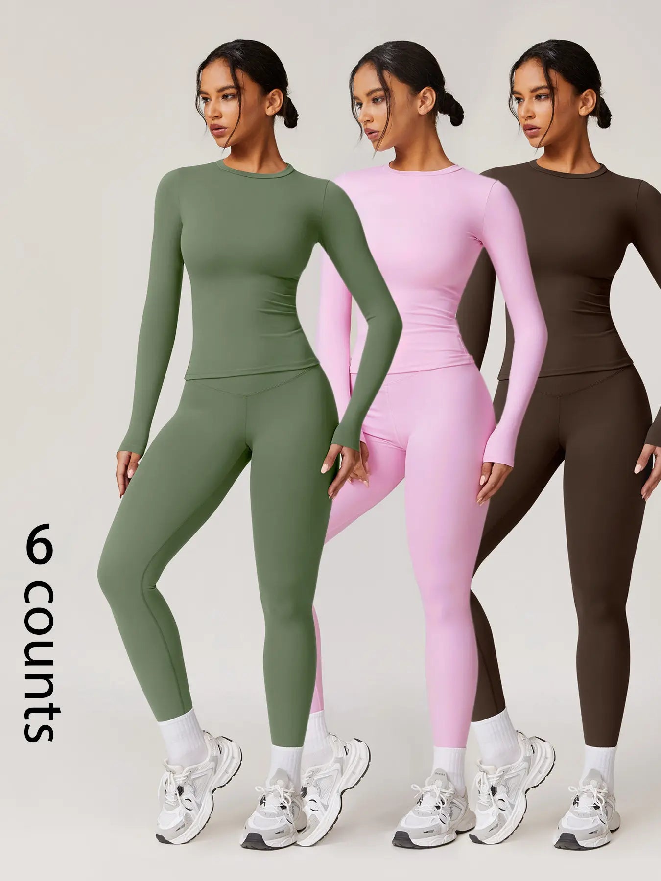 Two-Piece Set Women'S Patchwork High Elastic Soft round Neck Flat Shoulder Long Sleeve Slim Fit Beautiful Hip Tight Pants Yoga Clothes Suit Workout Running Clothes Four Seasons Outdoor Running Cycling Hiking Walking Shopping Fashion Suit Gym