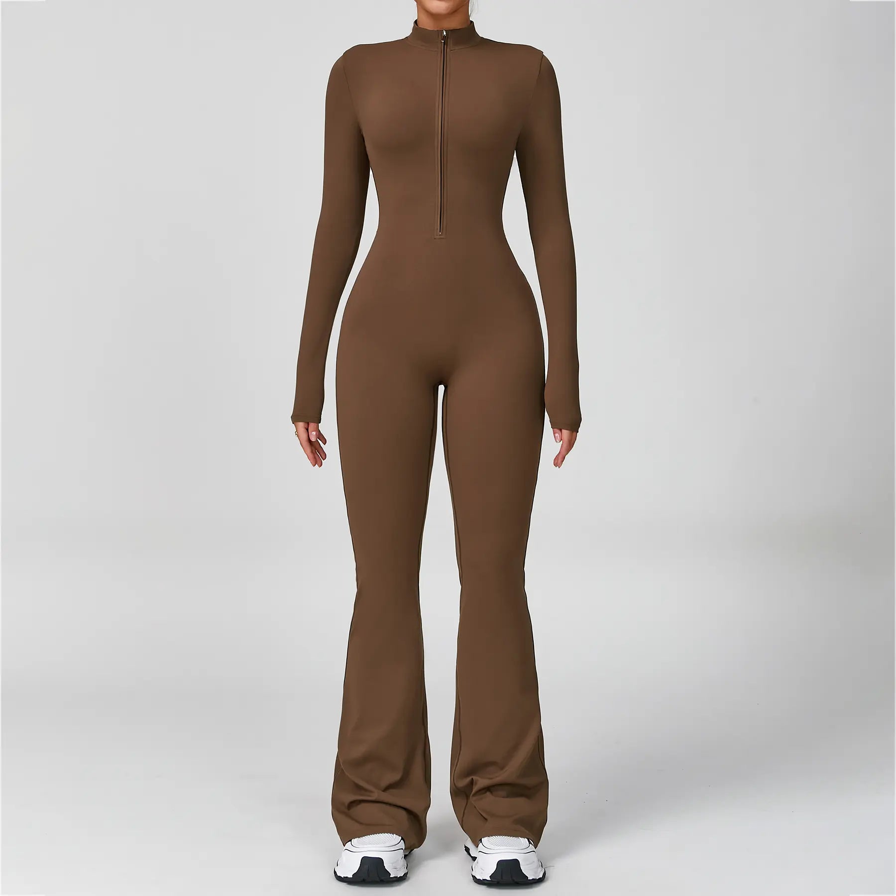 NVWA Women'S Long Sleeve Flared Zipper Covered Bust Sports Jumpsuit - Wide Leg Bodysuit, Athletic Style Activewear, Workout Gym Clothing, Stylish Activewear, Fitness Outfits for Gym, Pilates, Outdoor Fun,Summervibes