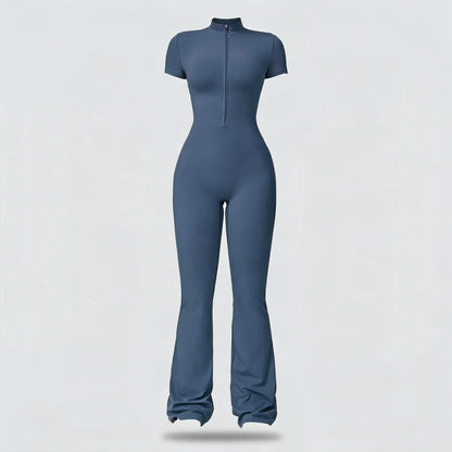 NVWA Women'S Long Sleeve Flared Zipper Covered Bust Sports Jumpsuit - Wide Leg Bodysuit, Athletic Style Activewear, Workout Gym Clothing, Stylish Activewear, Fitness Outfits for Gym, Pilates, Outdoor Fun,Summervibes