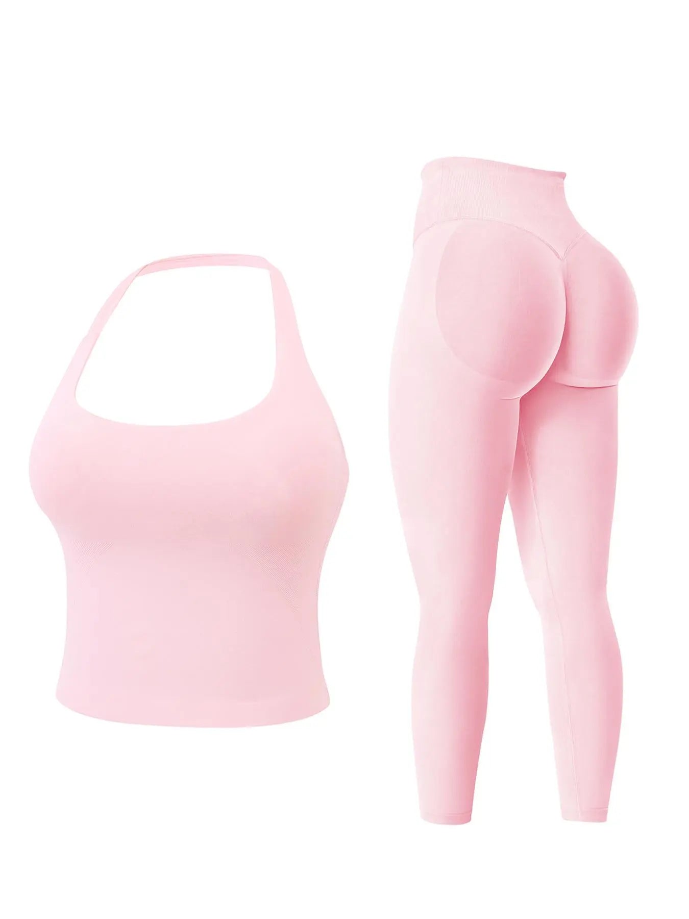 Two-Piece Set Women'S Solid Seamless Crop Tank Top & High Waist Leggings Tracksuit Set Gym Sets, Sporty Casual Breathable Comfortable Outfits for Yoga Gym Workout Running, Ladies Sportswear for All Seasons, Fitness Outfit, Fitness Clothing