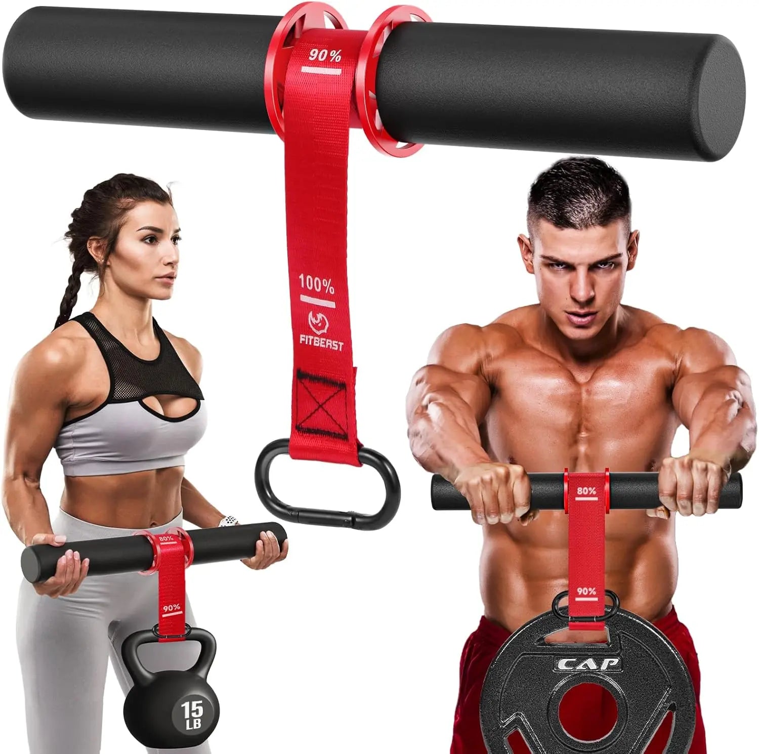 Fitbeast Forearm Strengthener & Wrist Roller with Thickened Handle, Forearm Exerciser with Adjustable Nylon Strap, 220Lbs Capacity - Ideal for Wrist, Forearm, Grip, and Arm Workouts, Grip Strength Trainer