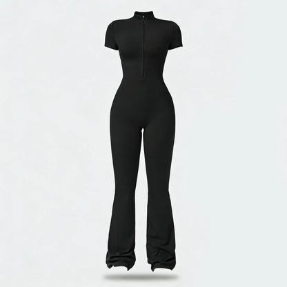 NVWA Women'S Long Sleeve Flared Zipper Covered Bust Sports Jumpsuit - Wide Leg Bodysuit, Athletic Style Activewear, Workout Gym Clothing, Stylish Activewear, Fitness Outfits for Gym, Pilates, Outdoor Fun,Summervibes