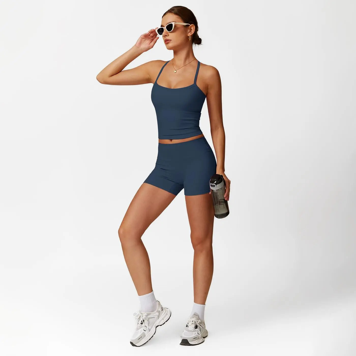 MFVIM Women'S Yoga Wear Backless Lace up Sports Bra and High Waisted Hip Lifting Shorts Matching Workout Set Butt-Lifting Pilates Improver Suit Sleeveless Gym Tops Lightweight Activewear Running Outfits Sporty Style Clothes