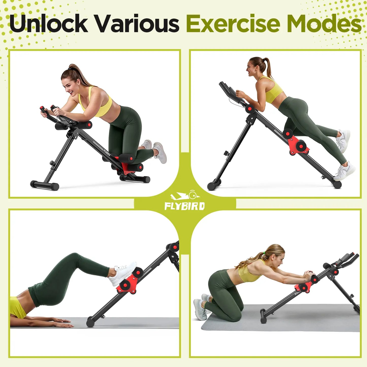FLYBIRD Foldable Fitness Ab Machine - Adjustable Multifunctional Abdominal Muscle Core Trainer, Tummy Exercise Equipment for Beginner at Home Gym Full Body Strength Training
