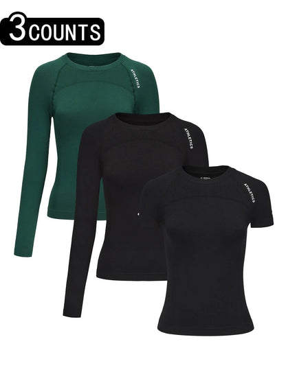 Women'S Letter Print Baselayer Top, Long Sleeve round Neck Compression Top for Yoga Gym Workout, Ladies Sportswear for Fall & Winter, Athletic Compression Shirt, Fitness Clothes Tops, Athletic Fashion Activewear, Workout Apparel