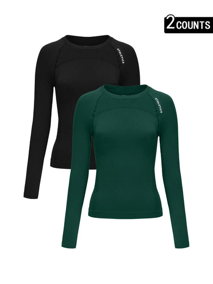 Women'S Letter Print Baselayer Top, Long Sleeve round Neck Compression Top for Yoga Gym Workout, Ladies Sportswear for Fall & Winter, Athletic Compression Shirt, Fitness Clothes Tops, Athletic Fashion Activewear, Workout Apparel