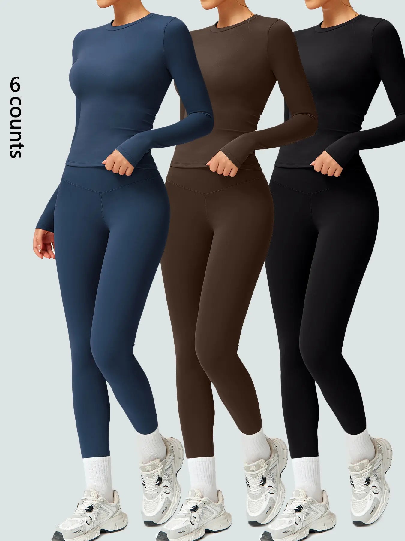 Two-Piece Set Women'S Patchwork High Elastic Soft round Neck Flat Shoulder Long Sleeve Slim Fit Beautiful Hip Tight Pants Yoga Clothes Suit Workout Running Clothes Four Seasons Outdoor Running Cycling Hiking Walking Shopping Fashion Suit Gym