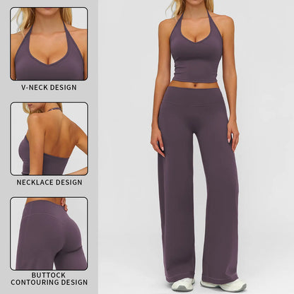MFVIM Sporty Two-Piece Set Women’S Plain Crop Cami Top & Flare Leg Pants Sports Set, Sporty Casual Comfy Breathable Two-Piece Outfits for Yoga, Gym, Workout, Running, Gym Workout Clothes