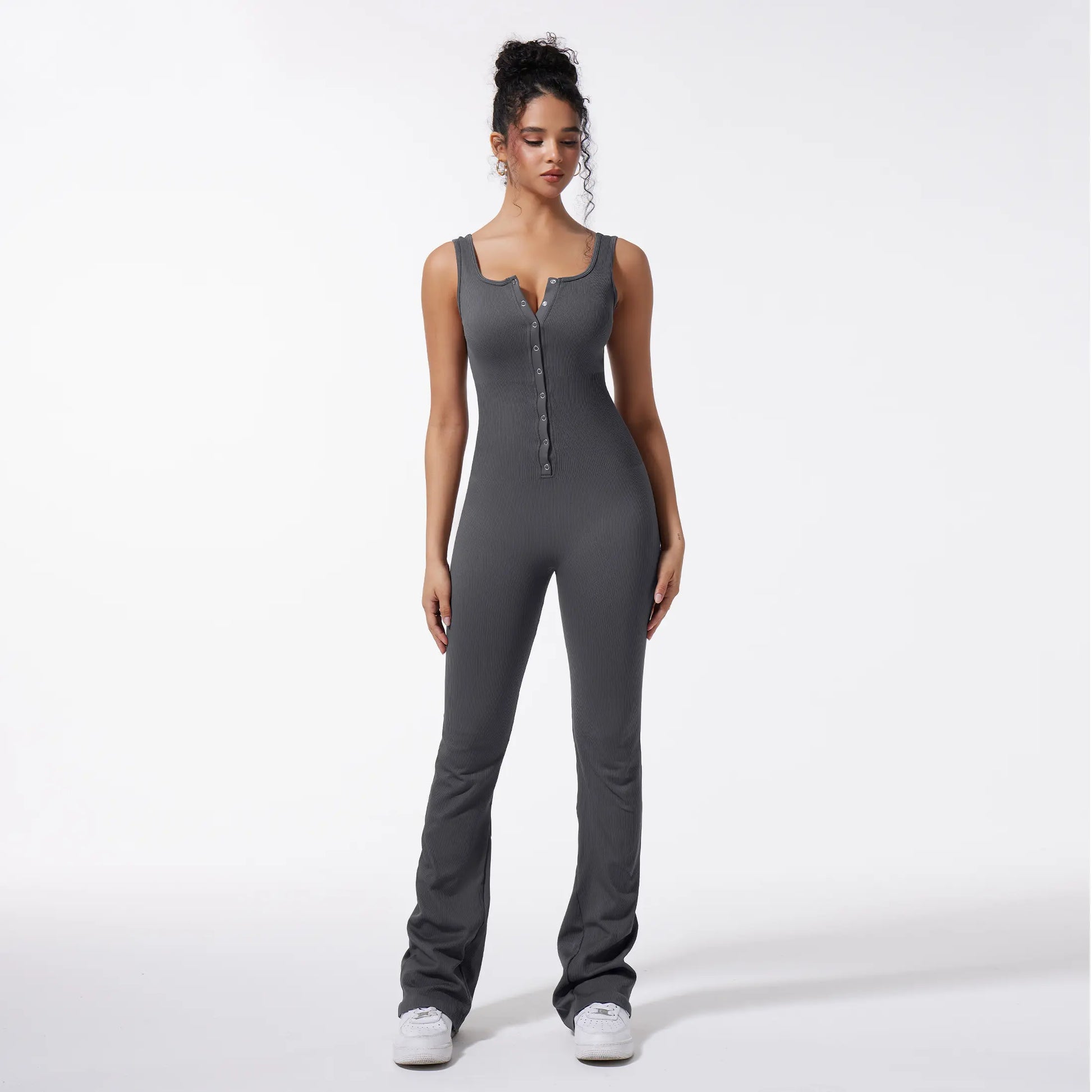 OQQ Women'S Yoga Ribbed Tank Button Tops Rompers Sleeveless Exercise Jumpsuits Springtok Outdoorfun
