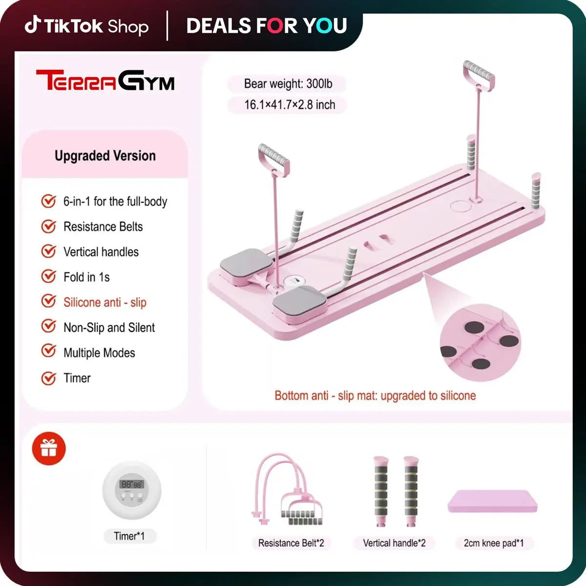 Terragym Pilates Board — Multifunctional, Foldable Home Pilates Training Board with Knee Pads, Timer, and Resistance Bands, Specifically Designed as a Core Strength Trainer and Abdominal Exercise Equipment #Summervibes