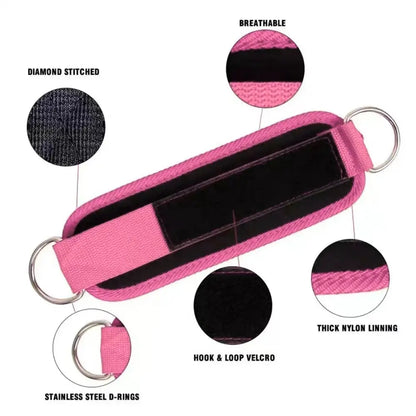 Ankle Straps with Double D-Ring for Gym Workouts Glutes Legs Strength Training Fitness Pink Black Blue Red Nylon Weight Equipment Weighted Belt Support Sports Safety Abductors