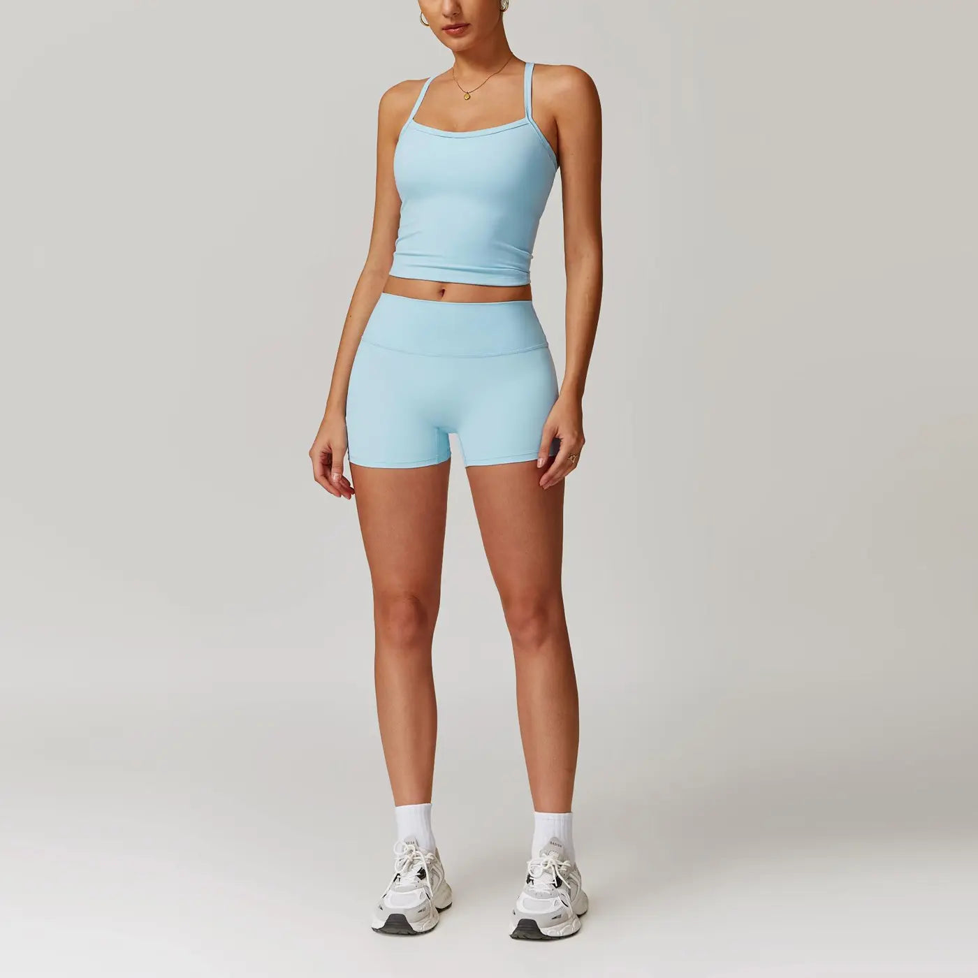 MFVIM Women'S Yoga Wear Backless Lace up Sports Bra and High Waisted Hip Lifting Shorts Matching Workout Set Butt-Lifting Pilates Improver Suit Sleeveless Gym Tops Lightweight Activewear Running Outfits Sporty Style Clothes