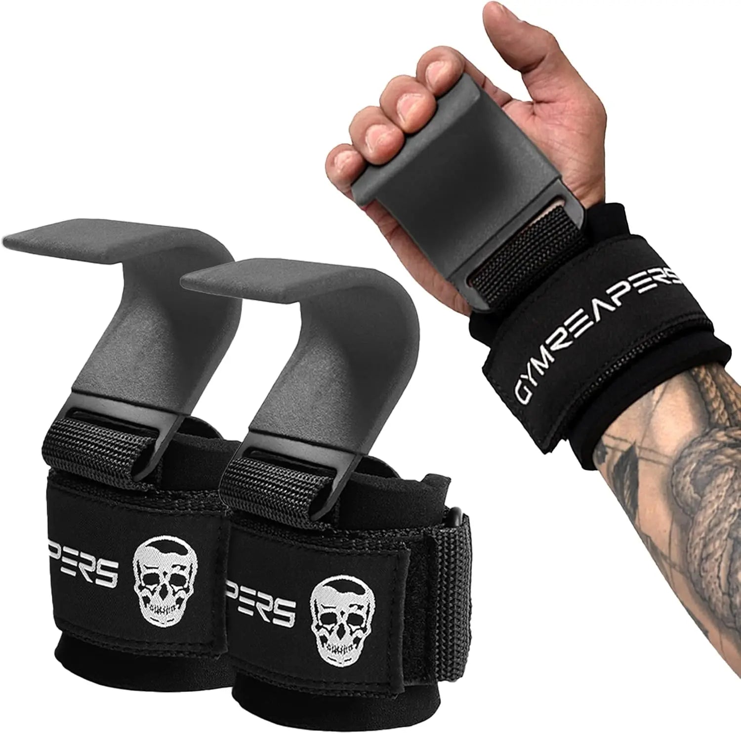 Gymreapers Heavy-Duty Lifting Hooks - Gray, for Deadlifting, Rowing and Pulling Exercises