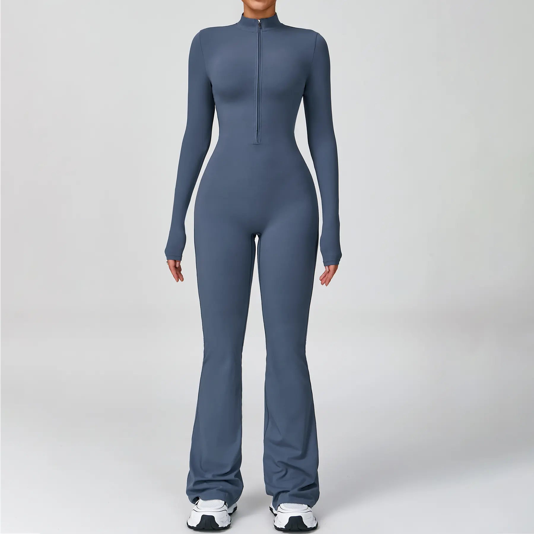 NVWA Women'S Long Sleeve Flared Zipper Covered Bust Sports Jumpsuit - Wide Leg Bodysuit, Athletic Style Activewear, Workout Gym Clothing, Stylish Activewear, Fitness Outfits for Gym, Pilates, Outdoor Fun,Summervibes
