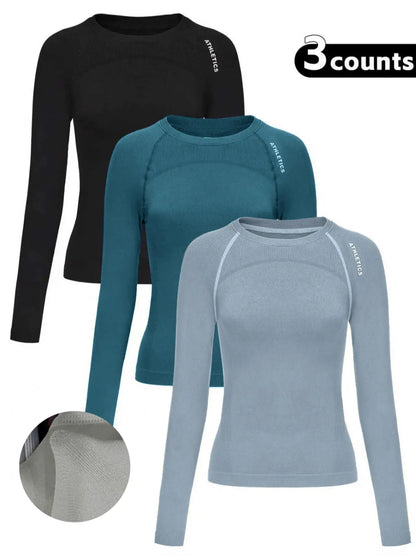 Women'S Letter Print Baselayer Top, Long Sleeve round Neck Compression Top for Yoga Gym Workout, Ladies Sportswear for Fall & Winter, Athletic Compression Shirt, Fitness Clothes Tops, Athletic Fashion Activewear, Workout Apparel